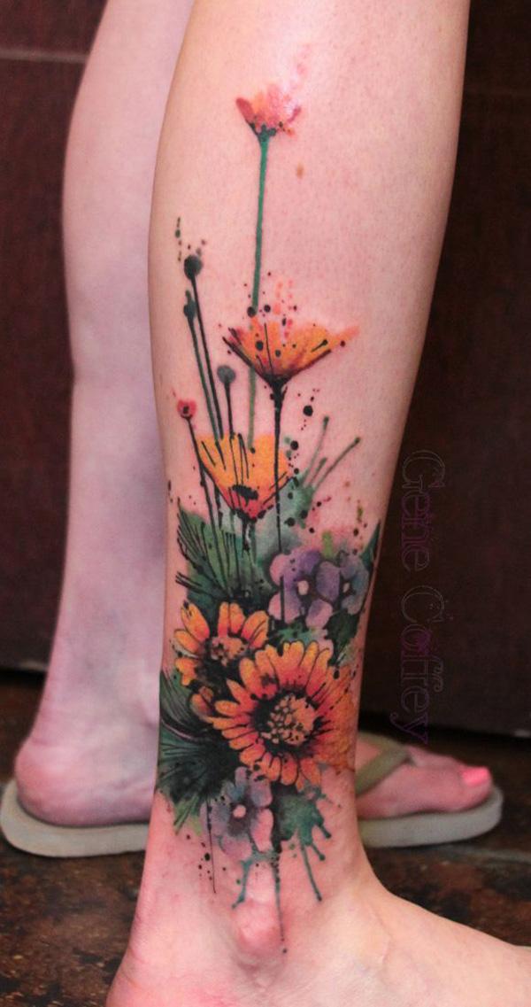 Hình xăm hoa hướng dương ở cổ chân