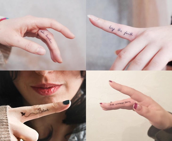 Hình xăm chữ mini cho nữ dễ thương ở ngón tay