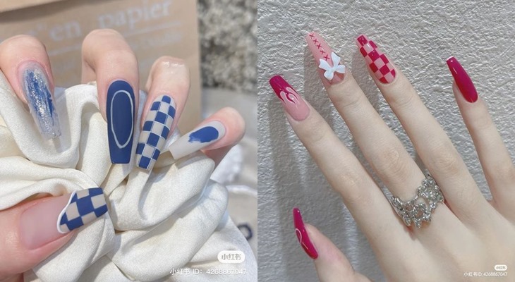 Mẫu nail kẻ caro trẻ trung cá tính